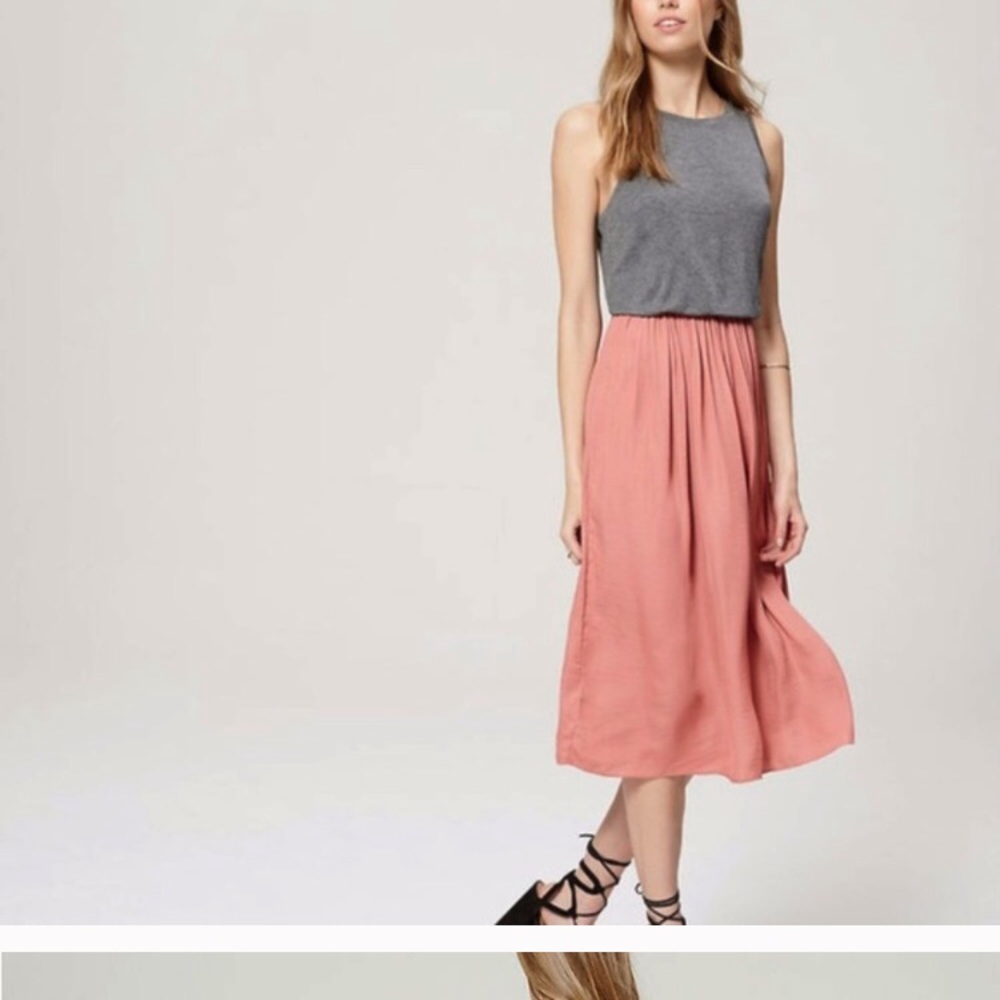 LOFT mixed media dress pink skirt gray top size S